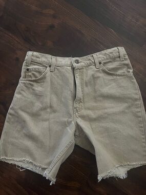Levi's Light Beige Orange tag Frayed Hem Denim Shorts